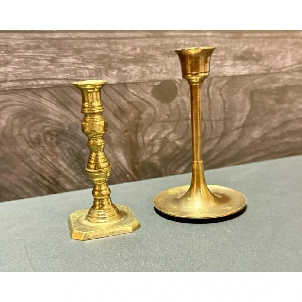 set of Vintage Brass Candlestick Holders 4